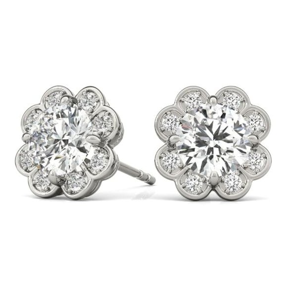1.10 CTW Round Cut Natural Earth Mined Diamond Fancy Design Stud Earrings - Picture 1 of 3